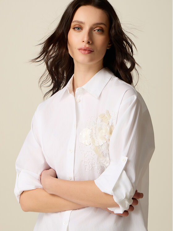 Oltre Oltre Koszula 5037J000861N011 Biały Baggy Fit