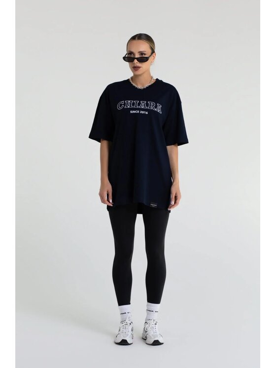 Chiara Wear Chiara Wear T-Shirt T-shirt bawełniany oversize BOYFRIEND haft CHIARA Granatowy Oversize