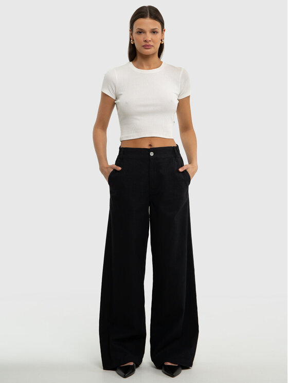 BIG STAR BIG STAR Spodnie materiałowe MALU_907_350 Czarny Wide Leg