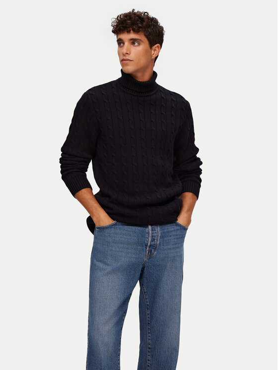 Selected Homme Selected Homme Bluză cu gât Ryan 16077218 Negru Regular Fit