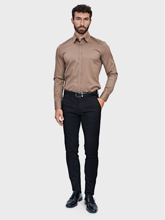Evenemen Evenemen Koszula Punto G2 Twill Brązowy Slim Fit