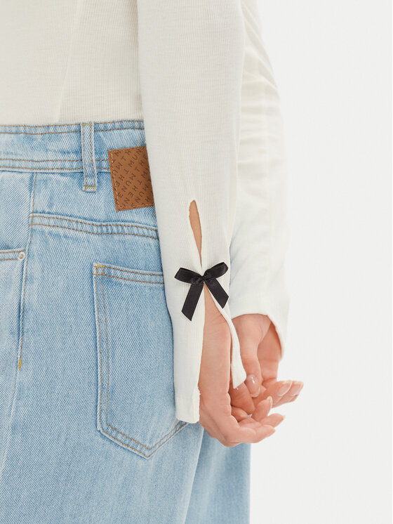 Gina Tricot Gina Tricot Majica Bow Rib Top 22743 Bež Slim Fit