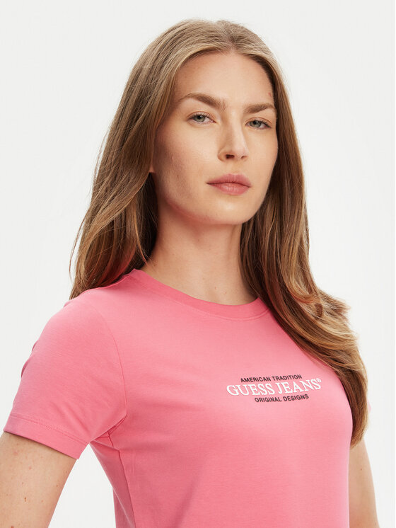 Guess Jeans Guess Jeans T-Shirt W4YI03 J1314 Różowy Slim Fit