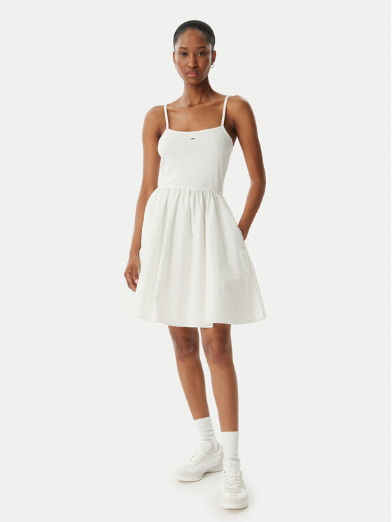 Tommy Jeans Tommy Jeans Sommerkleid DW0DW22352 Weiß Slim Fit