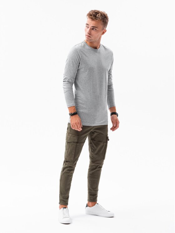 Ombre Ombre Longsleeve OM-LSBL-0106 Szary Regular Fit