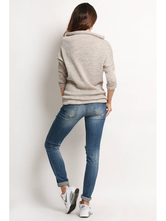 Awama Awama Sweter A121 Beżowy Basic Fit