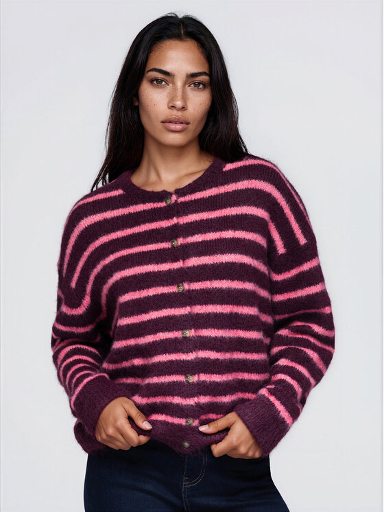 Ombre Ombre Kardigan OW-SW-E0052 Bordowy Relaxed Fit