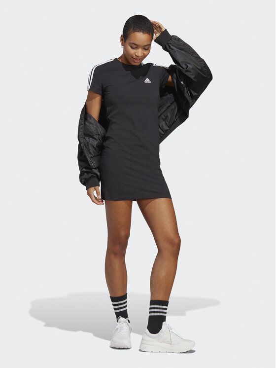 adidas adidas Každodenné šaty Essentials 3-Stripes Tee Dress IC8785 Čierna Fitted Fit