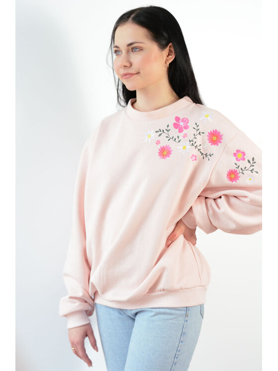 White Rvbbit White Rvbbit Bluza z haftem - kwiaty Różowy Oversize