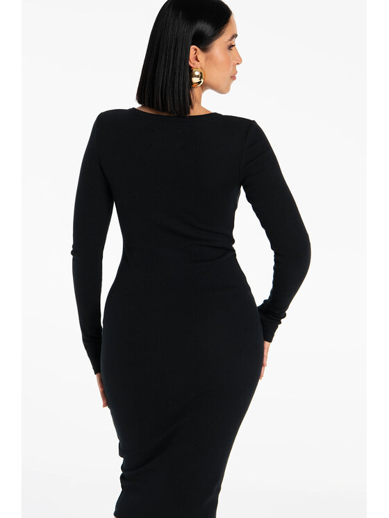 Nudyess Nudyess Úpletové šaty Isla midi z prążka Čierna Fitted Fit