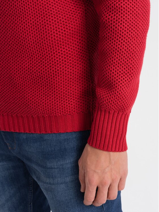 Ombre Ombre Sweter OM-SWZS-0105 Czerwony Regular Fit