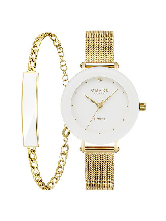 Obaku Obaku Hodinky V299LXGWMG-EJBGW+BRANSOLETA Zlatá