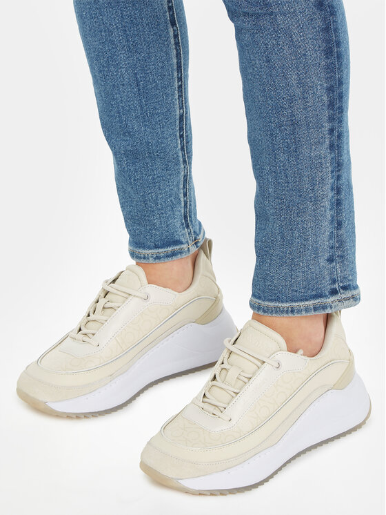 Calvin Klein Calvin Klein Tenisice Intern Wedge Lace Up - Epi Mono HW0HW01663 Écru