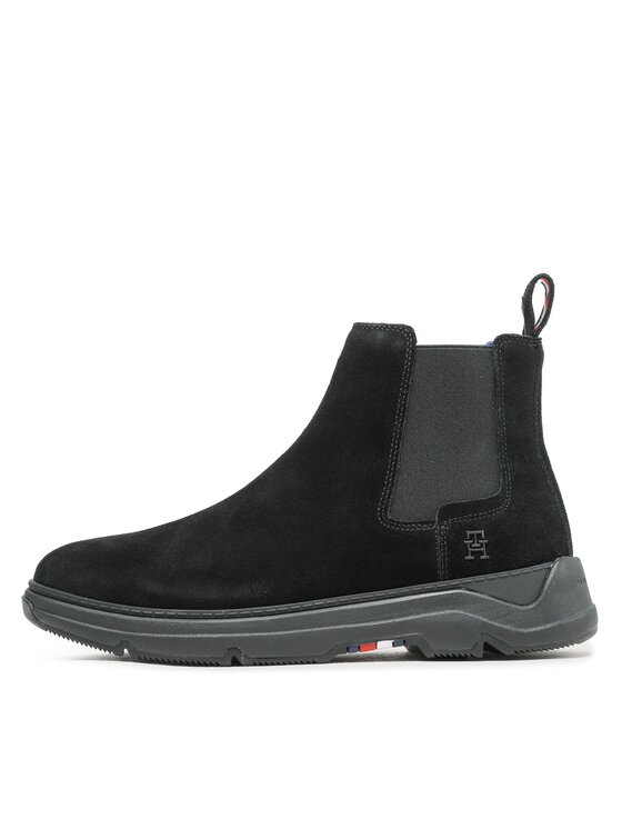 Tommy Hilfiger Tommy Hilfiger Členková obuv s elastickým prvkom Premium Th Suede Hybrid Chelsea FM0FM04683 Čierna
