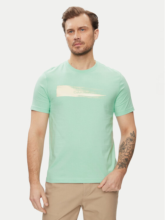 Calvin Klein Calvin Klein T-Shirt Brush Logo K10K113113 Zelená Regular Fit