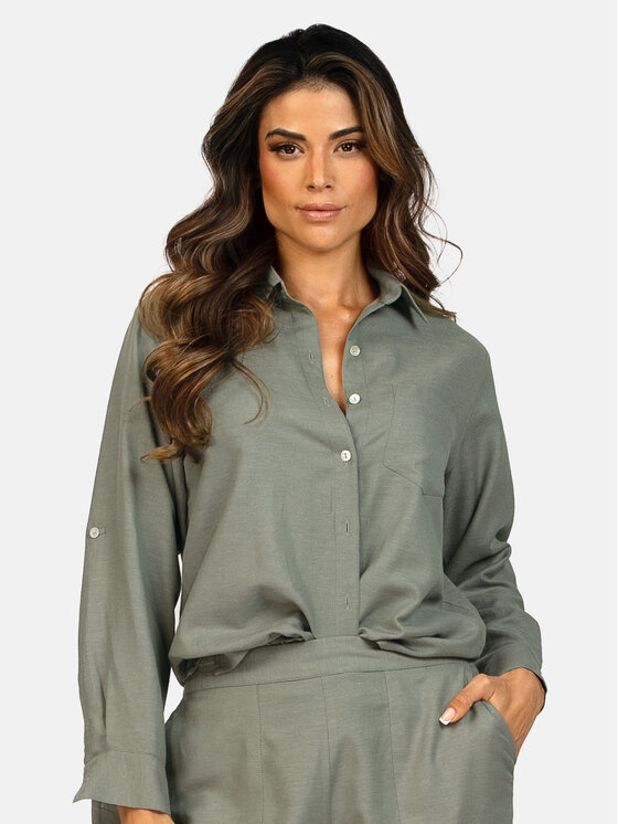 Feba Feba Koszula F249 Khaki Comfort Fit
