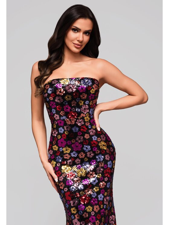 Ombre Ombre Sukienka wieczorowa LA-OM-DLR162 Czarny Regular Fit