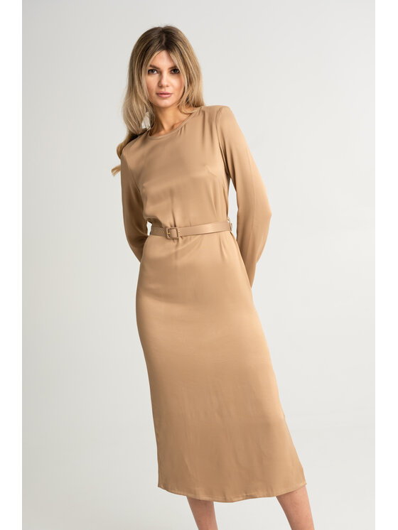 Leimann Leimann Sukienka koktajlowa Valentina Beżowy Classic Fit