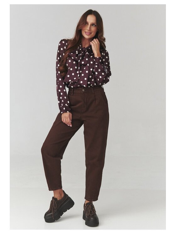 Makadamia Makadamia Koszula C17 Bordowy Loose Fit