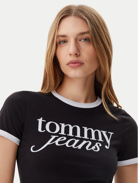 Tommy Jeans Tommy Jeans T-shirt Script Ringer DW0DW20631 Crna Slim Fit