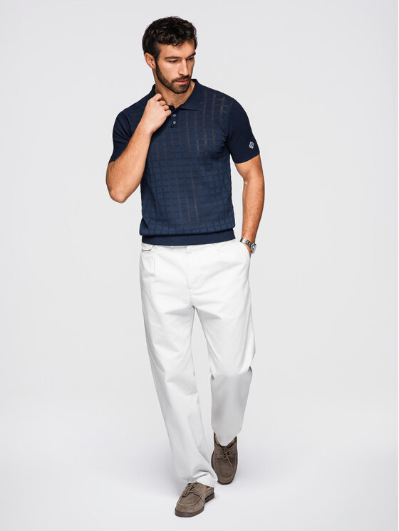 Ombre Ombre Polo OM-POSS-0168 Granatowy Regular Fit