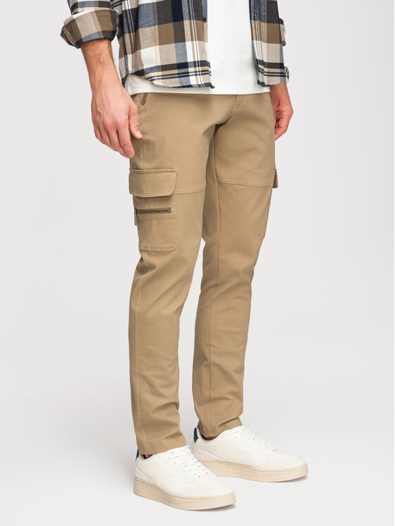 Ombre Ombre Spodnie cargo P1517 Khaki Straight Fit