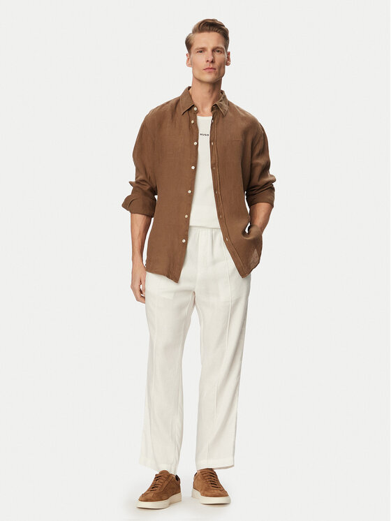 HUGO HUGO Medžiaginės kelnės Cino 262FW 50562791 Kreminė Straight Fit