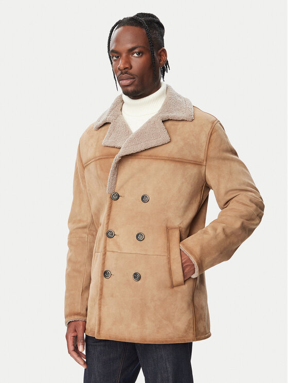 Milestone Milestone Cappotto in pelle MS Cleveland 631629 21555-1 Beige scuro Regular Fit