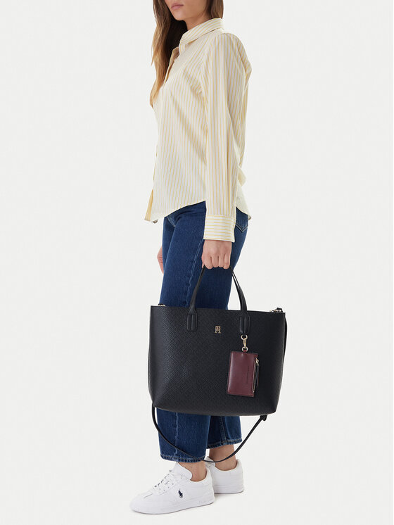 Tommy Hilfiger Tommy Hilfiger Ročna torba Th Icon Satchel Mono AW0AW18123 Mornarsko modra