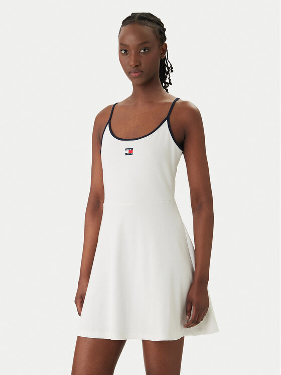 Tommy Jeans Rochie de zi DW0DW22335 Alb Slim Fit