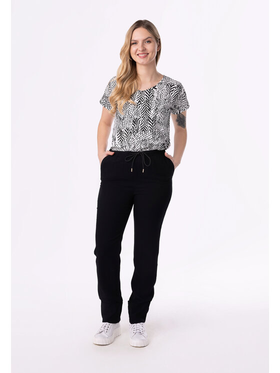QUIOSQUE QUIOSQUE Kalhoty z materiálu QUIOSQUE 3LX001299 Černá Regular Fit