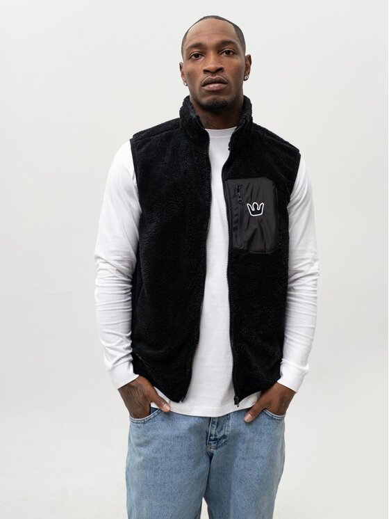 Jigga Wear Jigga Wear Kamizelka Bezrękawnik Polar Miś Sherpa Czarny Regular Fit
