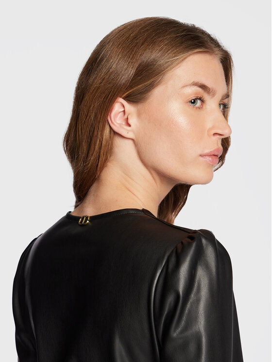 TWINSET TWINSET Φόρεμα από απομίμηση δέρματος 222TT2010 Μαύρο Regular Fit