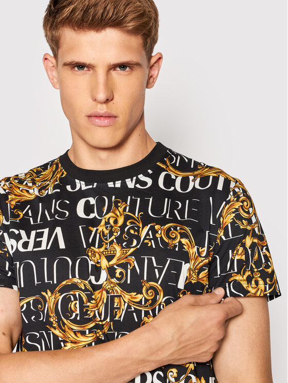 Versace Jeans Couture T Shirt Logo Baroque 73GAH6S0 Schwarz Regular Fit Modivo