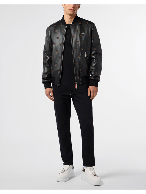 PHILIPP PLEIN PHILIPP PLEIN Kurtka skórzana 29687 Czarny Regular Fit