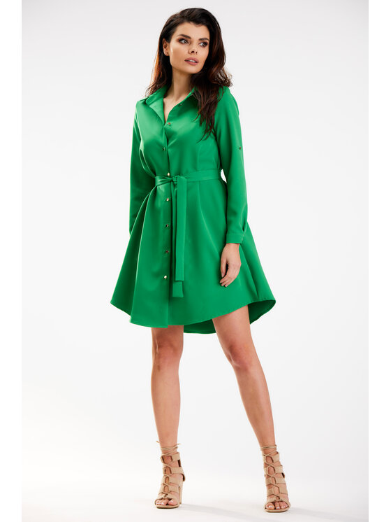 Awama Awama Sukienka letnia A568 Zielony Basic Fit