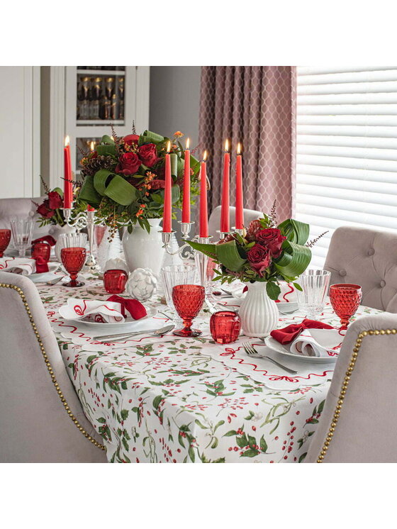 Roseberry Home Roseberry Home Podkładka na stół haftowana Red Christmas Bows Biały