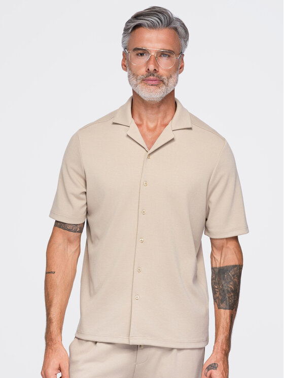 Ombre Ombre Koszula OM-SHCS-0220 Beżowy Boxy Fit