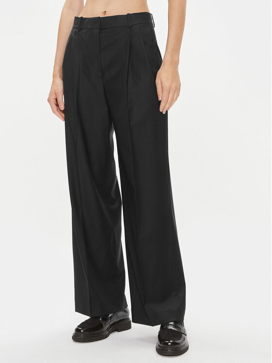 Tommy Hilfiger Bavlnené nohavice WW0WW39707 Čierna Wide Leg