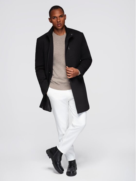Ombre Ombre Płaszcz przejściowy OM-COWC-0136 Czarny Regular Fit