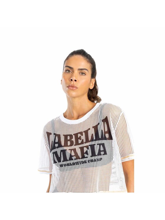 T-Shirt LaBellaMafia, Rozmiar M, Białe, LABELLAMAFIA CROPPED BOXER STAMPED