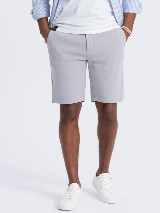Ombre Ombre Šortky z materiálu OM-SRCS-0126 Šedá Slim Fit