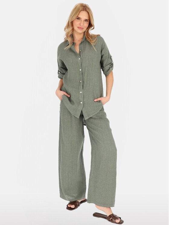 Perso Perso Spodnie damskie PTE254998F Khaki Regular Fit