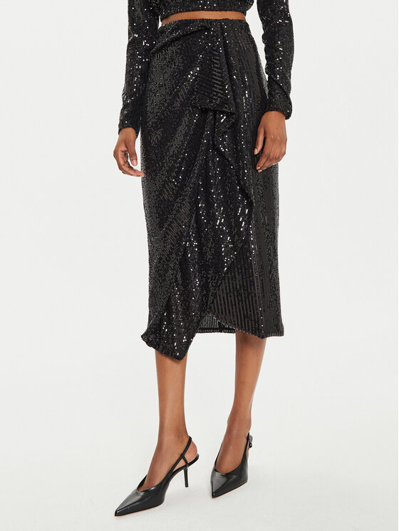 ViCOLO Gonna midi TS0404 Nero Regular Fit, taglia : L