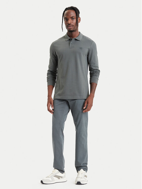 BOSS BOSS Тениска с яка и копчета Passerby 50507704 Каки Slim Fit