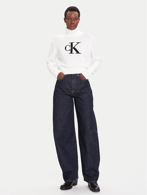 Calvin Klein Jeans Calvin Klein Jeans Rollkragenpullover Chenille LV047D354G Weiß Relaxed Fit