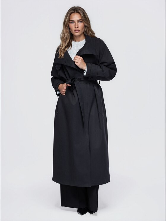 Ombre Ombre Trencz OW-CT-E0026 Czarny Relaxed Fit