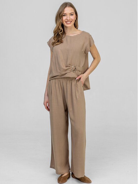 Perso Perso Komplet bluzka i spodnie SET266168F Brązowy jasny Regular Fit
