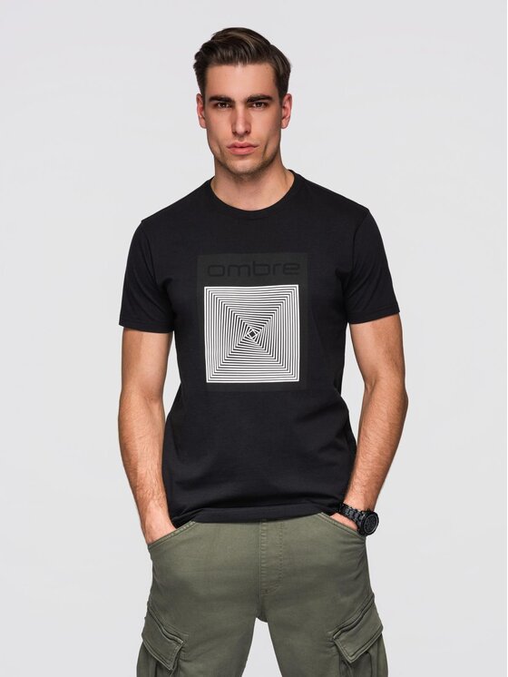 Ombre Ombre T-Shirt OM-TSPT-0260 Czarny Regular Fit