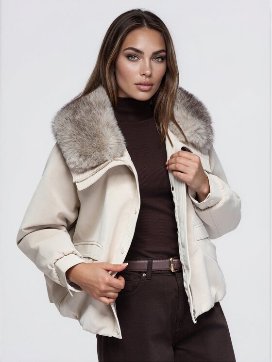 Ombre Ombre Kurtka bomber OW-JT-E0008 Beżowy Relaxed Fit
